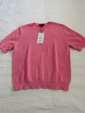 Zara Coral Pink Ribbed Crewneck Sweater